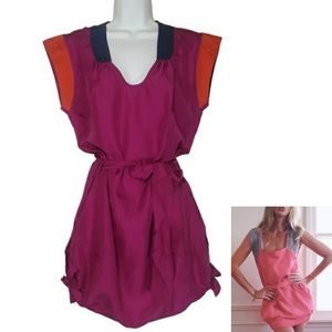 KERRIGAN 100% Silk Magenta Colorblock Mini Dress Small